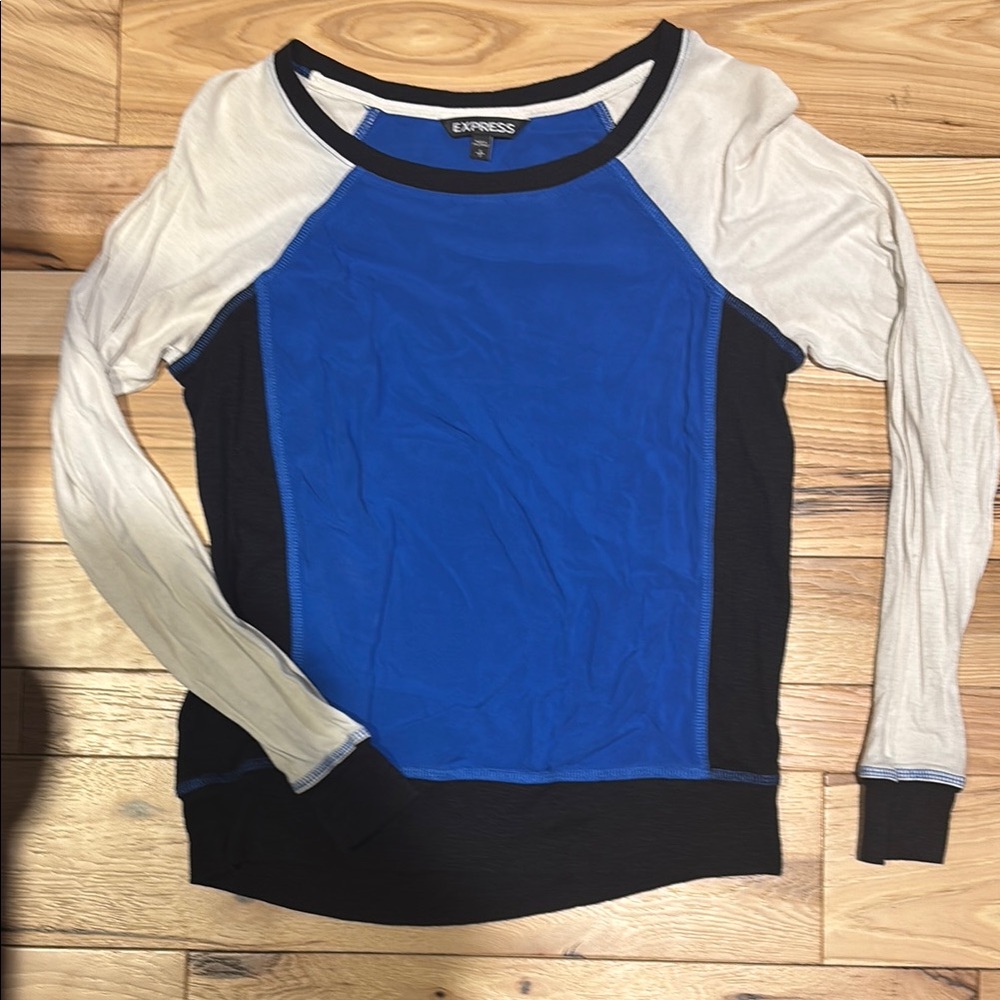 Express Women's Blue and Black Top
